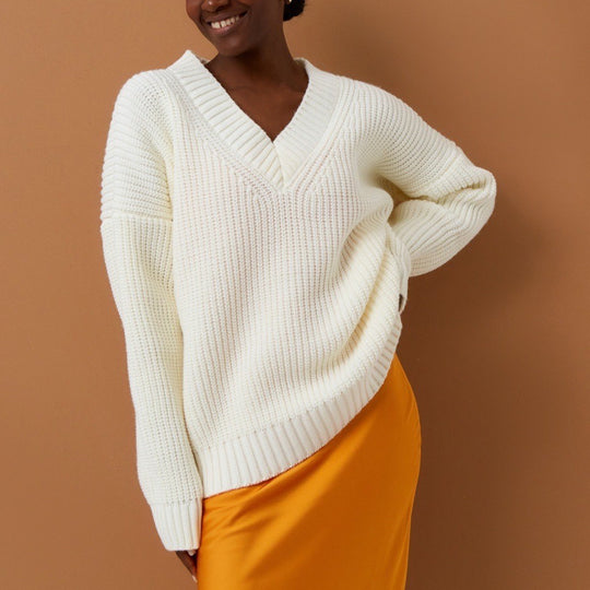 Damen Pullover mit V-Ausschnitt und lockerer Passform EB