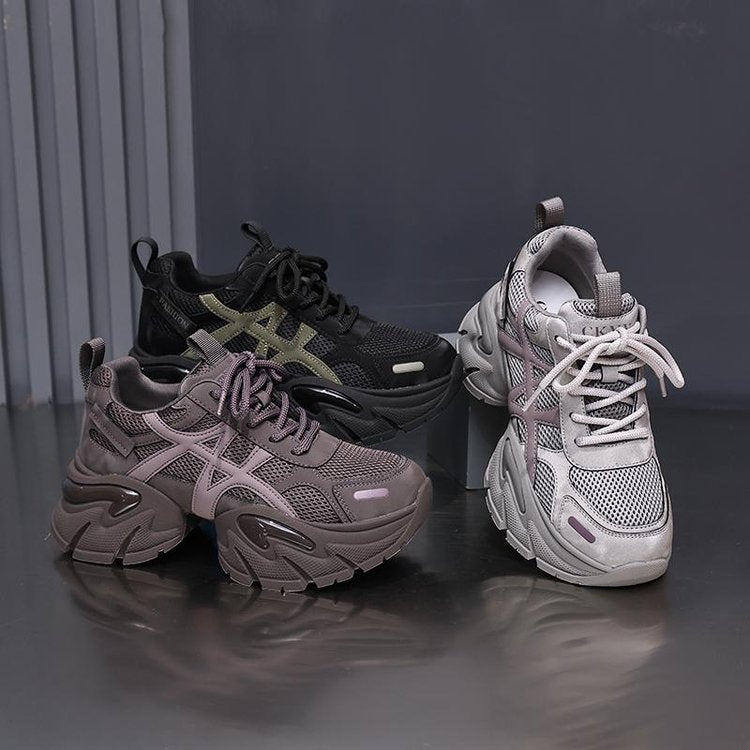 Damen modische Chunky Sneakers mit atmungsaktivem Mesh-Obermaterial und verstellbarem Schnürsystem EB