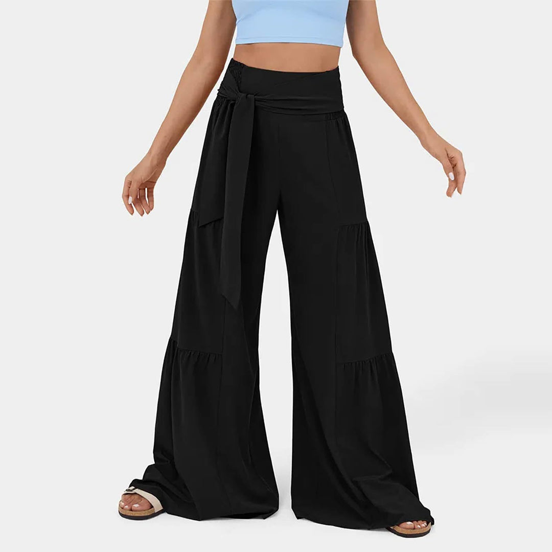 Damen Weit geschnittene Palazzo-Hose mit eleganter Bindegürtel EB