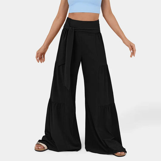 Damen Weit geschnittene Palazzo-Hose mit eleganter Bindegürtel EB