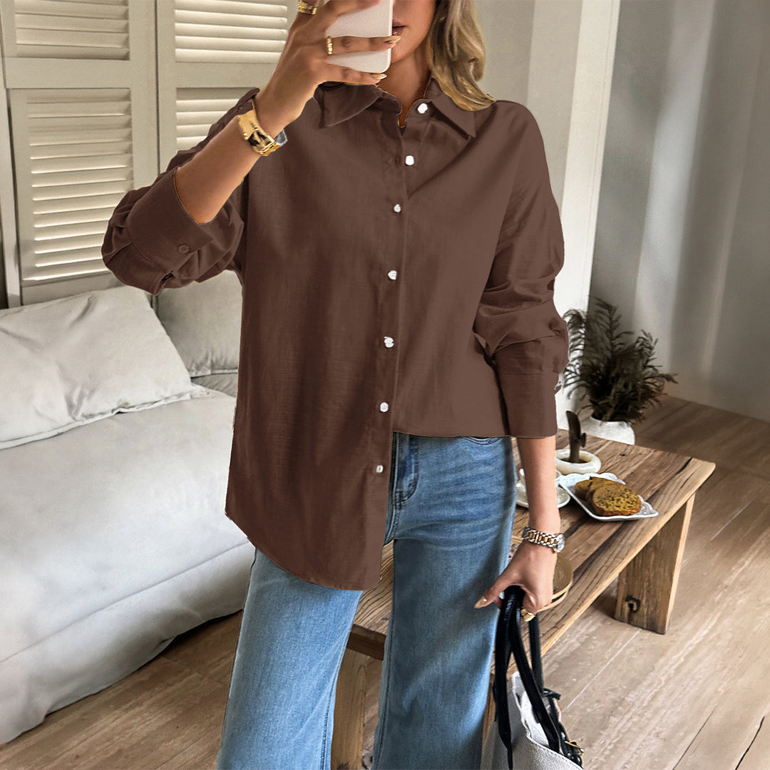 Damen nan oversized Leinen-Hemdbluse mit kastigem Schnitt und verdeckter Knopfleiste EB