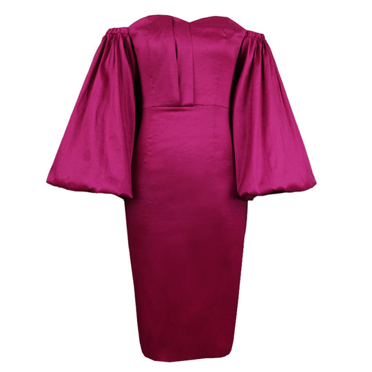Damen elegante Off-Shoulder Kleid mit weitem Puffärmel EB