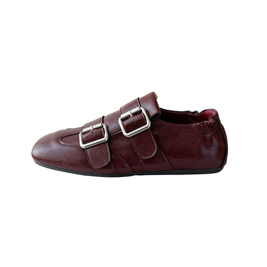 Damen Mokassins mit doppeltem Schnallenverschluss aus weichem Leder EB