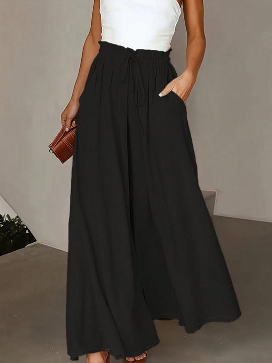 Damen nan fließende Palazzo-Hose mit Paperbag-Taille und tiefen Eingrifftaschen EB