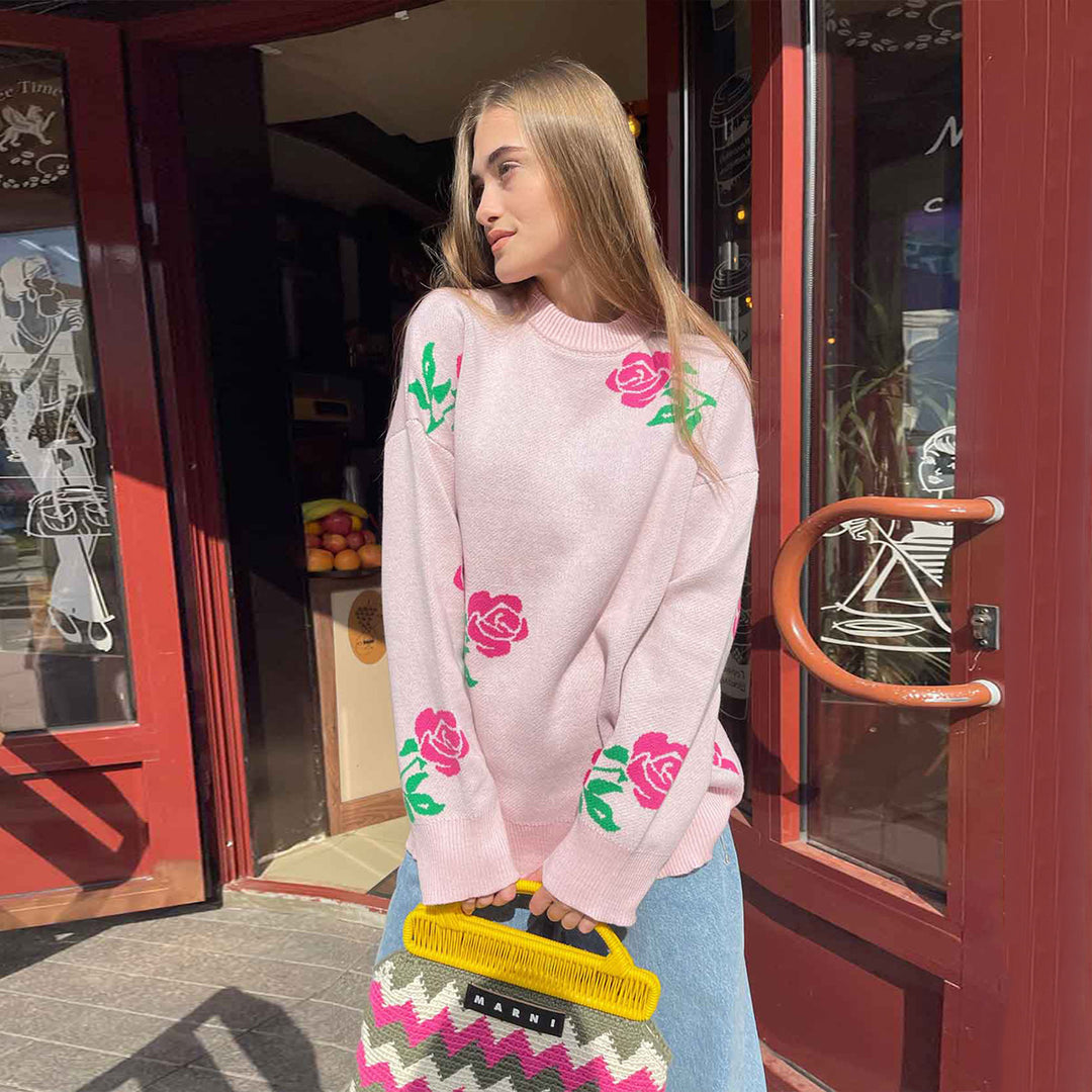 Damen weicher Strickpullover mit floralem Design EB
