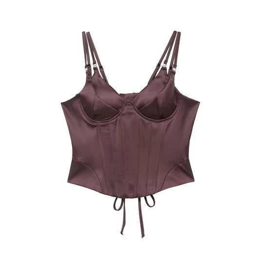 Damen Korsettoberteil mit feiner Satin-Oberfläche und verstellbaren Trägern EB