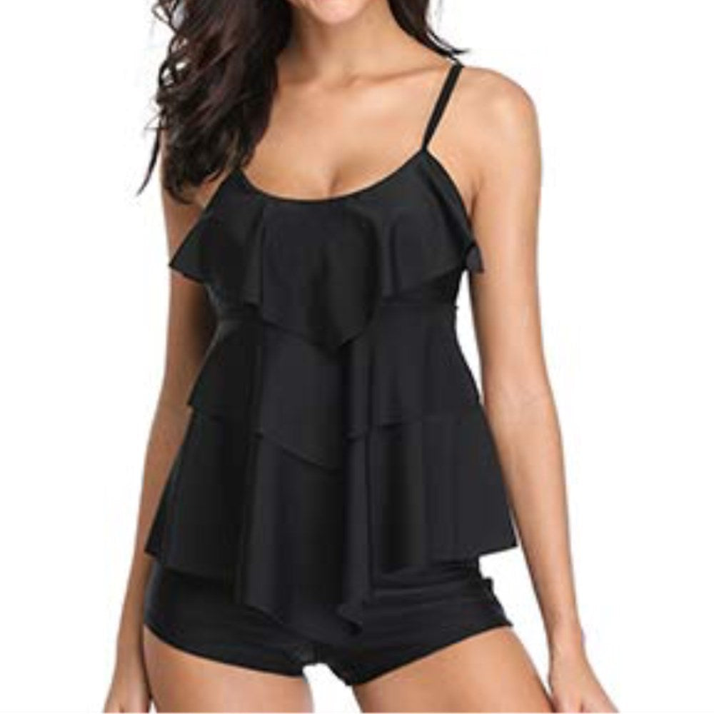 Damen Schwimmloche Tankini mit mehrlagigem Rüschendesign EB