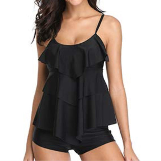 Damen Schwimmloche Tankini mit mehrlagigem Rüschendesign EB