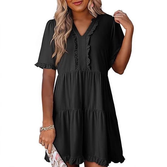 Damen luftiges Sommerkleid mit Rüschendetails EB