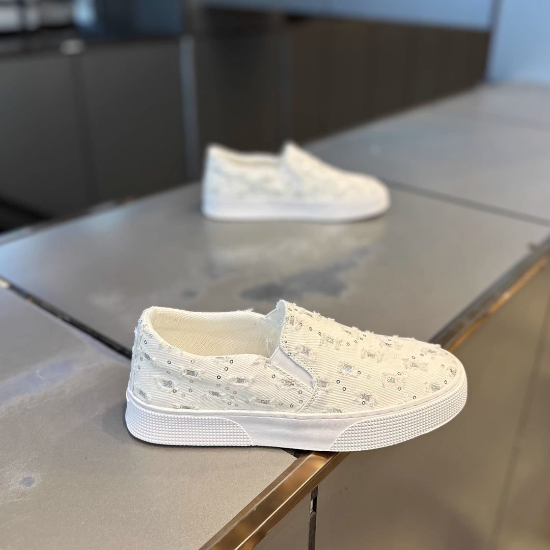 Damen Komfortable Slip-On Sneakers mit funkelnden Applikationen EB