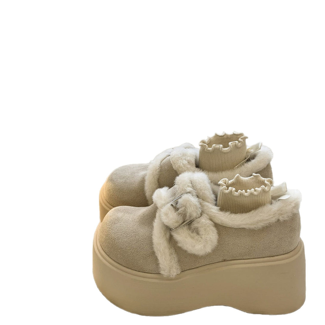 Damen Plattform-Schuhe mit kuscheligem Innenfutter und modischem Schnallen-Design EB