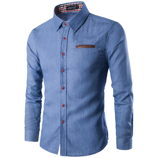 Herren Denim Langarmhemd mit kontrastierenden Knöpfen und Brusttasche EB