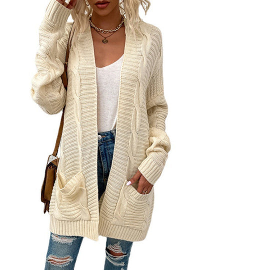 Damen Grobstrick-Cardigan mit großen Taschen und strukturiertem Design EB