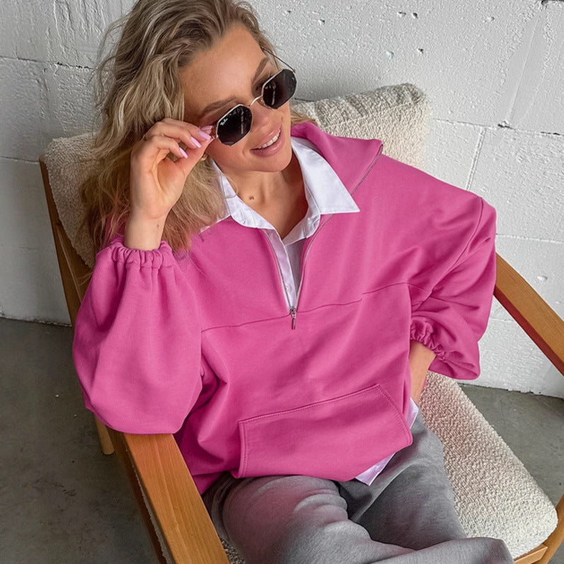 Damen lässiger Oversized-Pullover mit Stehkragen EB