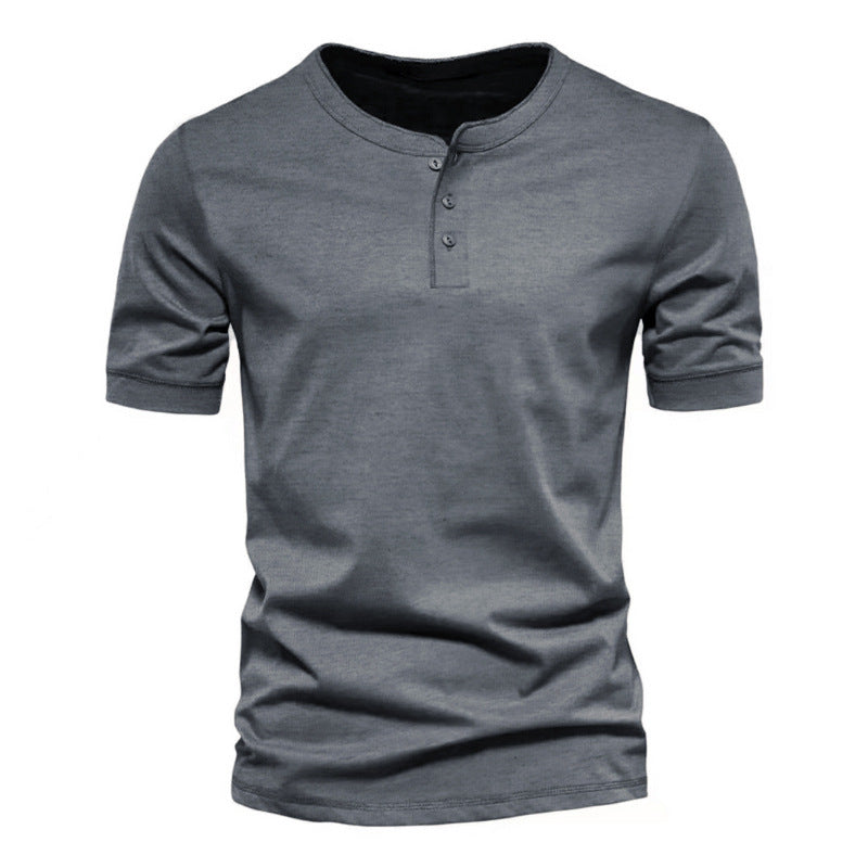 Herren nan tailliertes Kurzarm-Henleyshirt aus Baumwollmix mit Knopfleiste EB