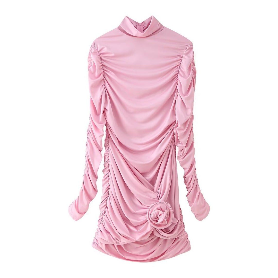 Damen elegantes Rüschenshirt mit Stehkragen und floralem Detail EB
