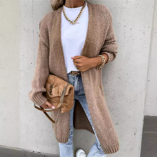 Damen Grobstrickjacke mit offener Front und lässigen Ärmeln EB