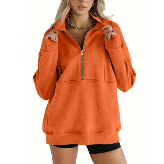 Damen Sweatshirt mit halbem Reißverschluss und oversized Schnitt EB