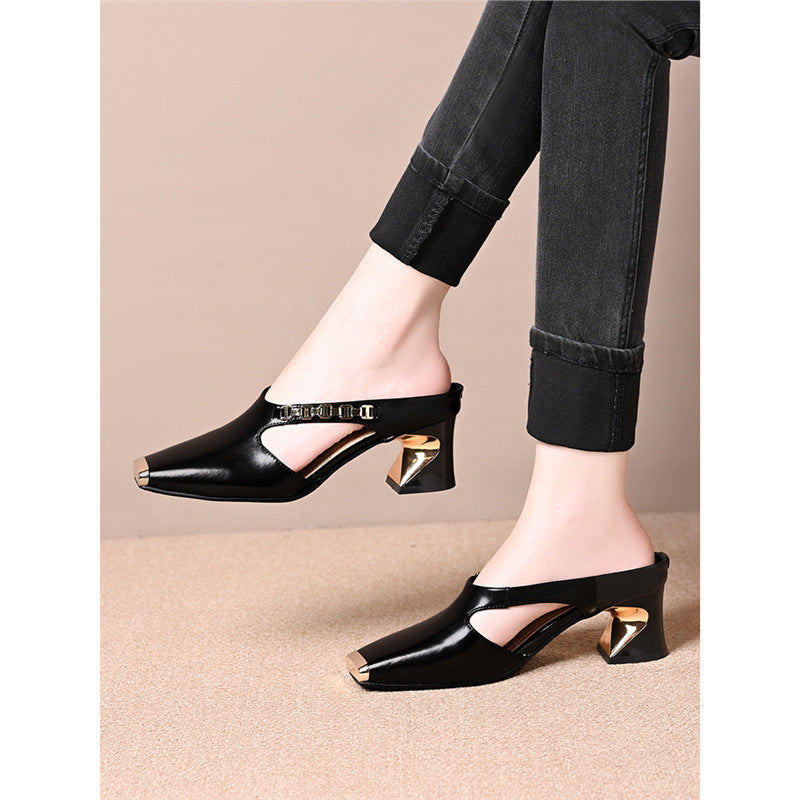 Damen elegante Sling-Pumps mit modischem Blockabsatz und glänzenden Akzenten EB