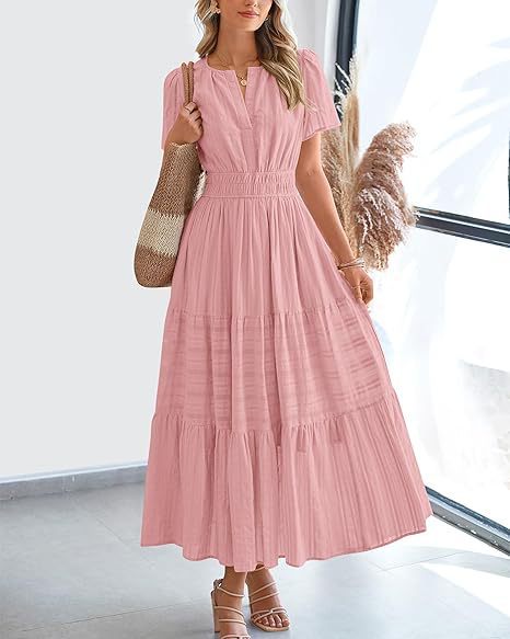 Damen Maxikleid mit tailliertem Design und gestuften Saum EB