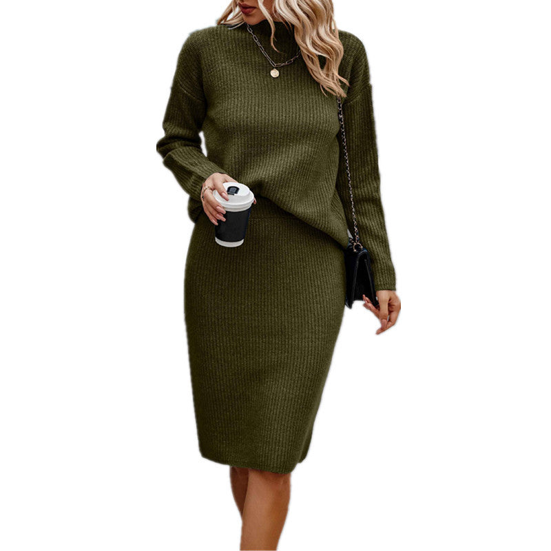 Damen nan gestricktes Twinset mit oversized Pullover und knielangem Bleistiftrock EB