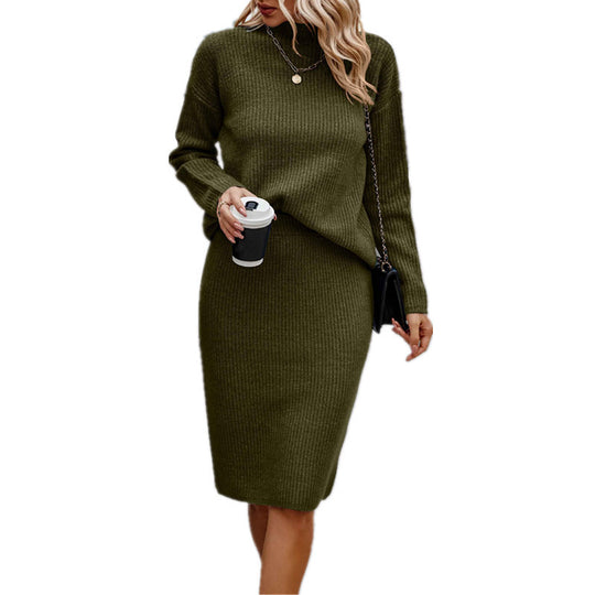 Damen nan gestricktes Twinset mit oversized Pullover und knielangem Bleistiftrock EB