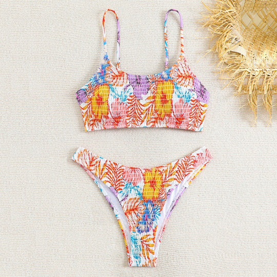 Damen Triangel-Bikini mit raffinierten Falten und floralem Design EB