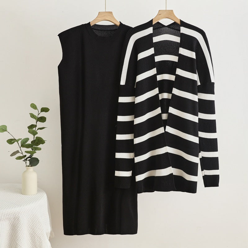 Damen elegantes und modulares Strickkleid mit lässiger Strickjacke EB