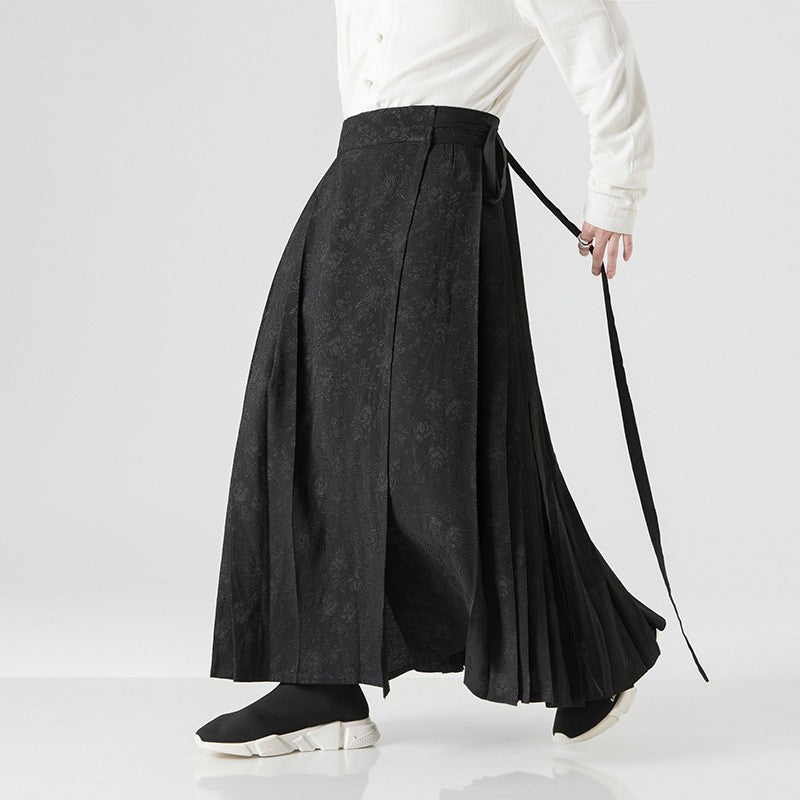 Damen nan Maxi-Rock mit breitem Taillenbund ornamentaler Bordüre und plissierten Falten EB