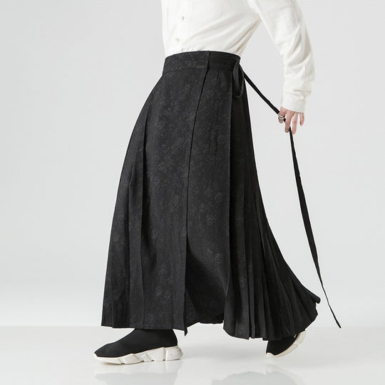 Damen nan Maxi-Rock mit breitem Taillenbund ornamentaler Bordüre und plissierten Falten EB