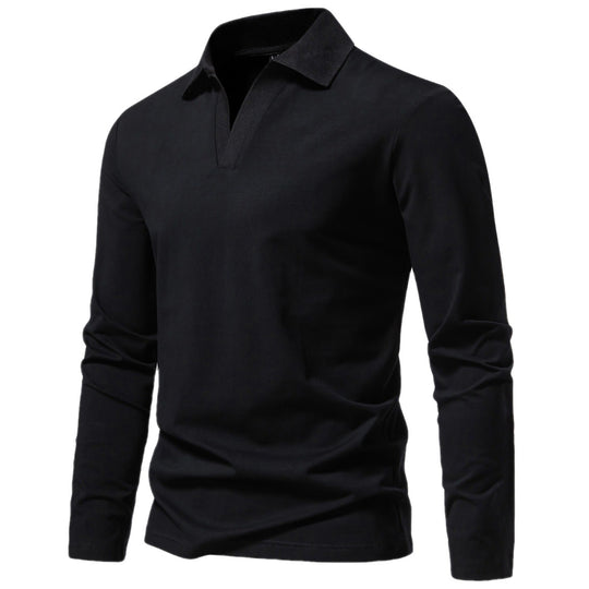 Herren nan Langarm-Polo mit offenem V-Ausschnitt, feinem Rippenkragen und schmaler Silhouette EB