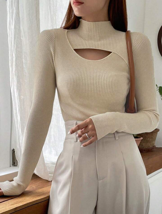Damen Elegantes Langarm-Oberteil mit schickem Auschnitt EB
