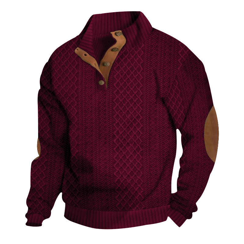Herren nan grobstrukturierter Halfzip-Strickpullover mit kontrastreicher Knopfleiste und Ellbogenpatches EB