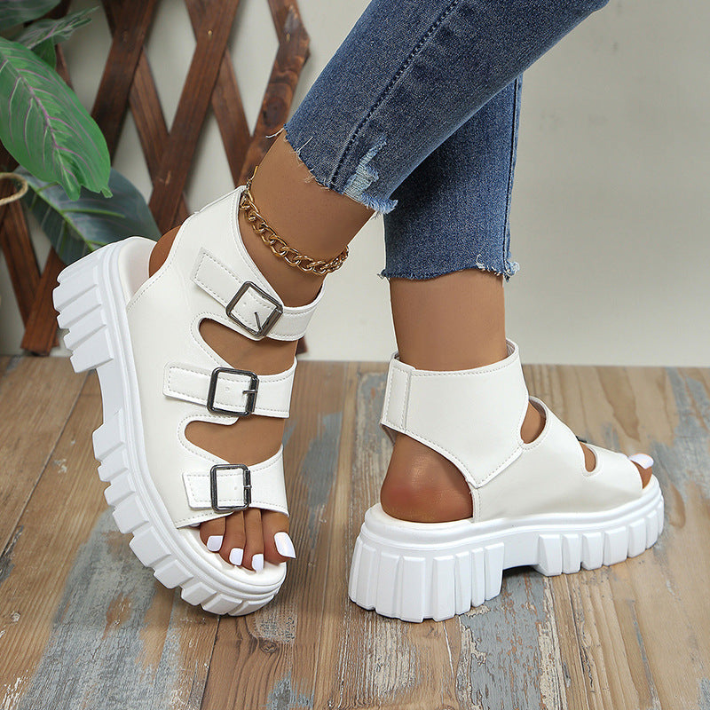 Damen Wedge-Sandalen mit mehreren verstellbaren Schnallen und robustem Plateau EB