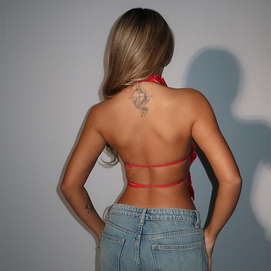 Damen modernes Crop-Top mit Stehkragen und seitlichen Cut-Outs EB