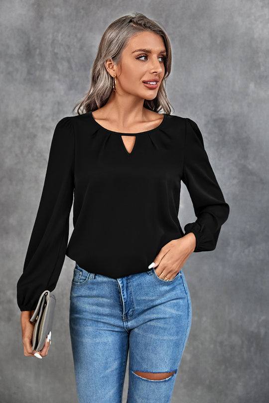 Damen Elegante Bluse mit leichtem V-Ausschnitt und Puffärmeln EB