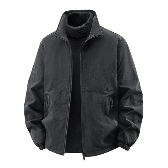 Men's  minimalist stand-collar travel jacket with sealed zip pockets and elastic cuffs EB