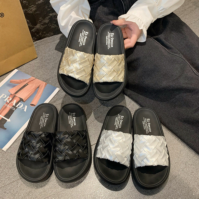 Damen elegante Clogs mit geflochtenem Obermaterial und rutschfester Sohle EB