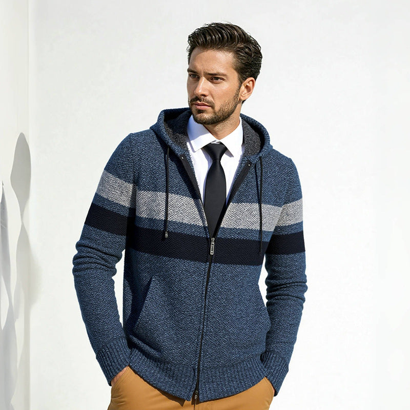 Herren stylische Strickjacke mit Kapuze und innovativem Design EB