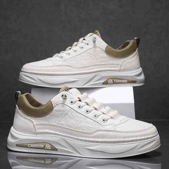 Unisex minimalistische Plateausneaker aus strukturiertem Kunstleder mit gepolstertem Fersenkragen und skulpturierter Außensohle EB