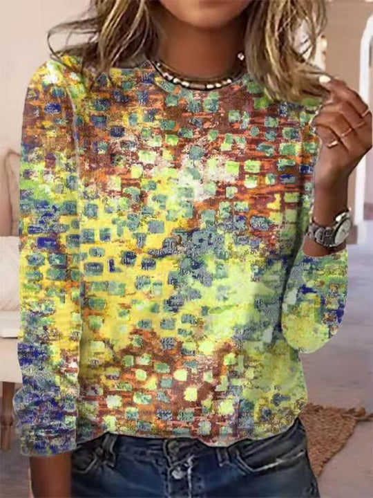 Damen Langärmeliges Oversize-Sweatshirt mit abstraktem Aquarell-Mosaikprint EB