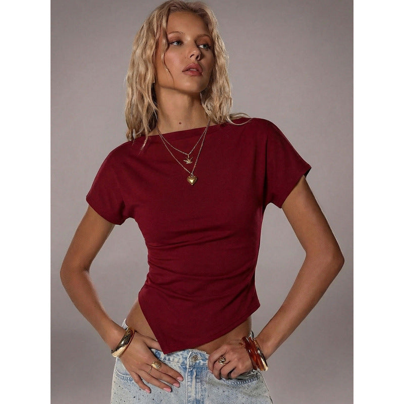 Damen Trendiges Oberteil mit asymmetrischem Saum und figurbetonendem Schnitt EB