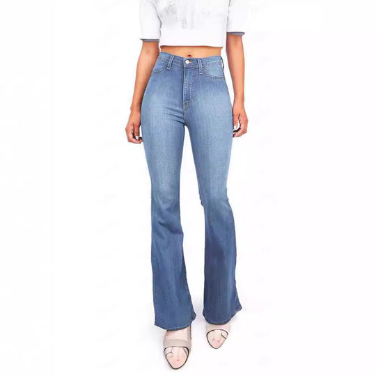 Damen Hoch taillierte Bootcut Jeans im eleganten zeitlosen Stil EB