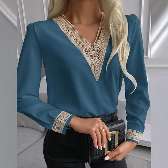 Damen elegante Bluse mit Spitzenbesatz EB