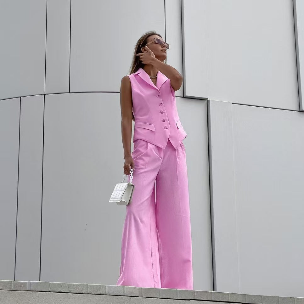 Damen Ärmelloses Tailoring-Zweiteiler mit taillierter Weste und weiter Marlenehose EB
