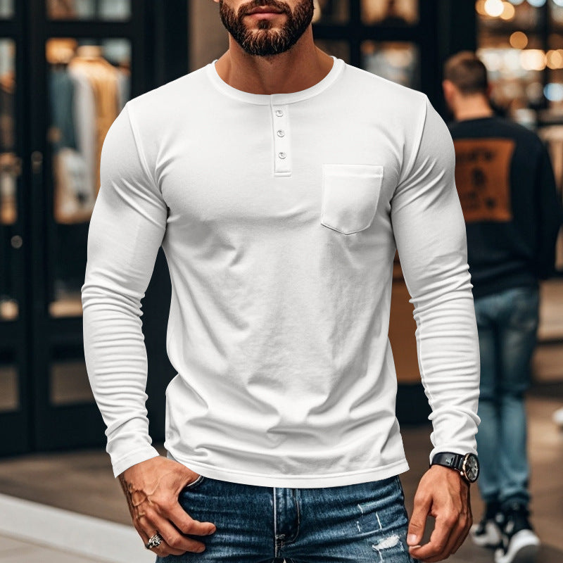 Herren Langarmshirt mit Knopfleiste und Brusttasche EB