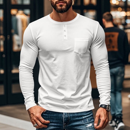 Herren Langarmshirt mit Knopfleiste und Brusttasche EB