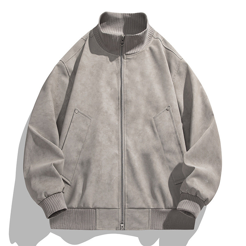 Herren modische Bomberjacke aus weichem Kunstleder mit elastischen Bündchen und praktischen Taschen EB