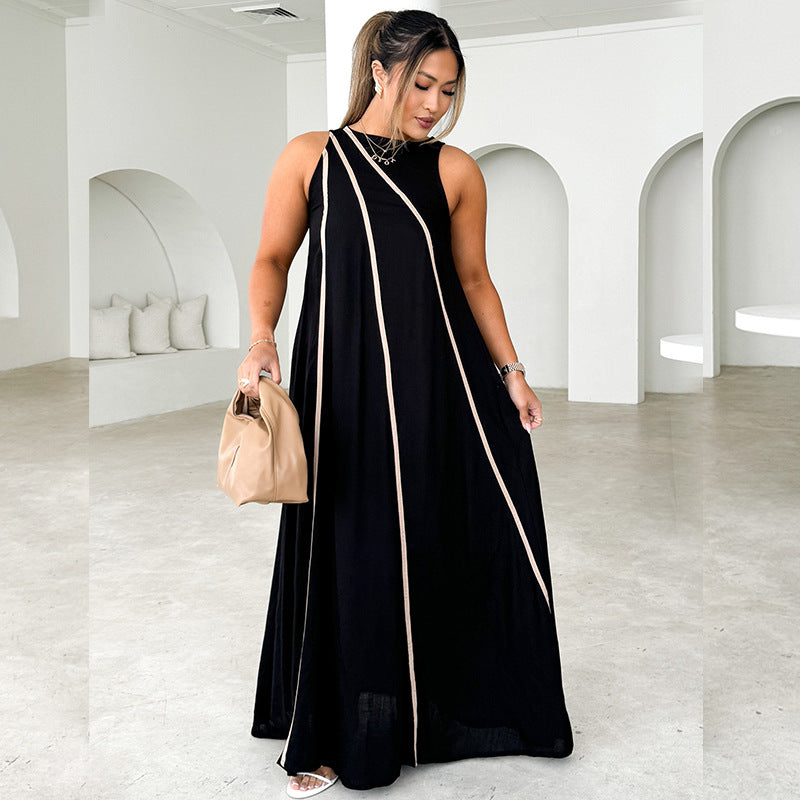 Damen Maxikleid mit asymmetrischem Design und edlen Kontrastnähten EB