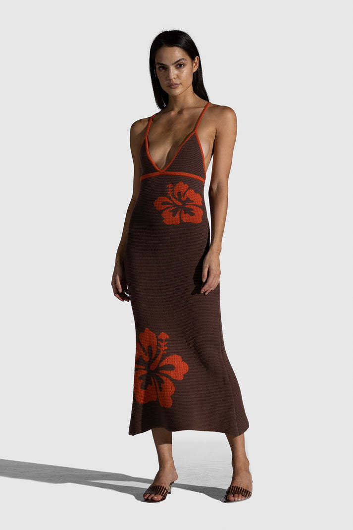 Damen Maxikleid mit raffiniertem Häkelmuster und floralen Akzenten EB